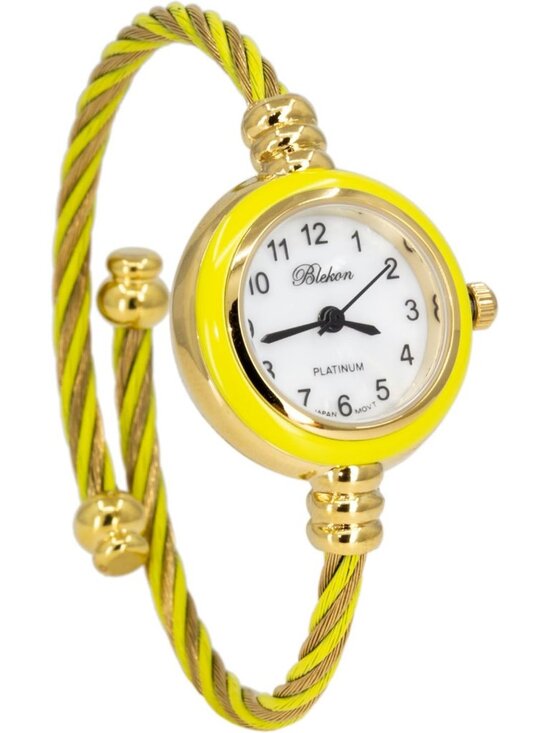 Women\'s Gold And Yellow Analog Elegant Cable Cuff Arabic Numbers Bracelet Watch main image 7